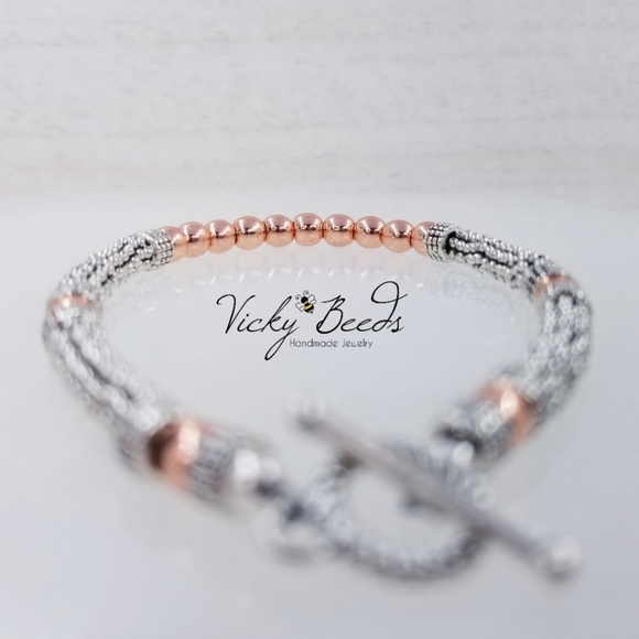 Rose Gold & Silver Beaded Gemstone Bracelet - Picture 9 of 9